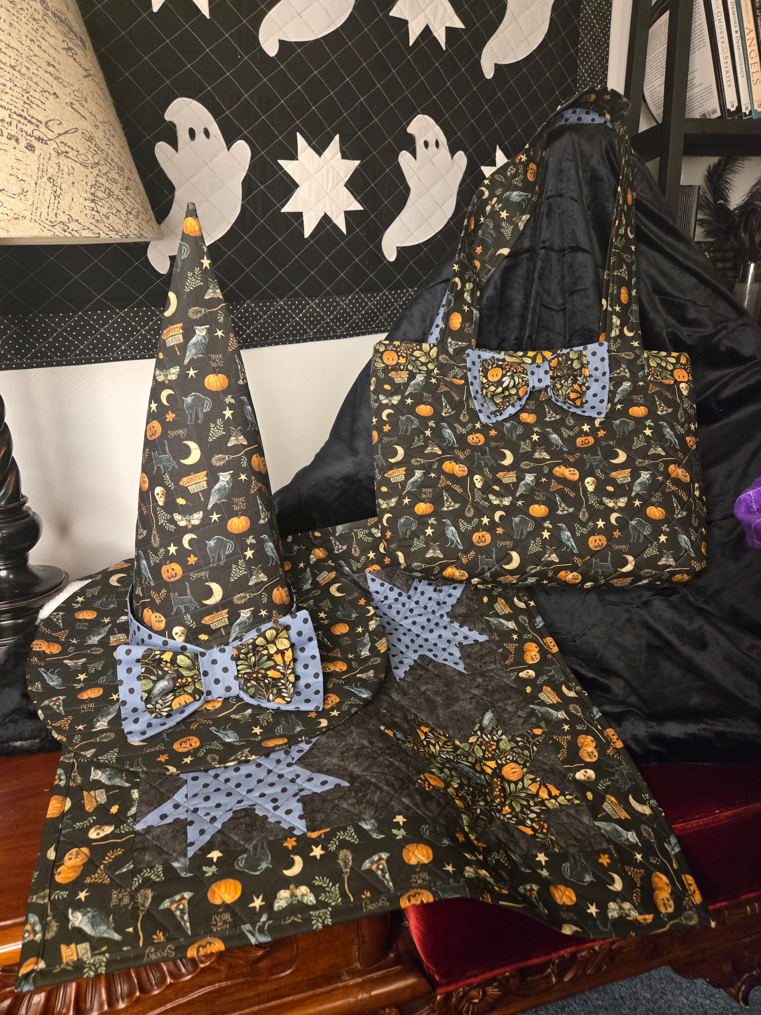 Witch Hat + Small Quilt + Halloween Bag