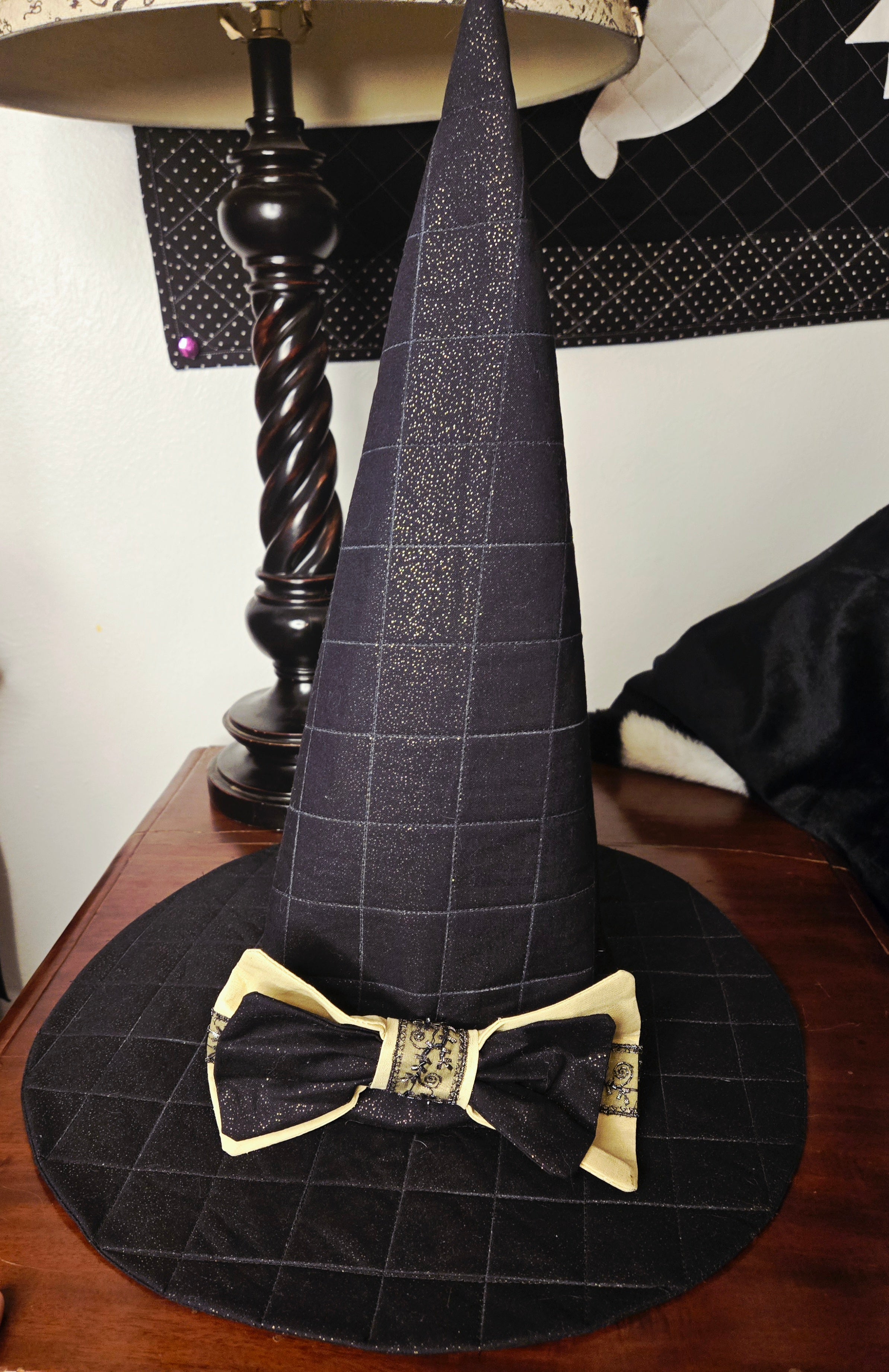Black/Gold Sparkle Witch Hat with Bow