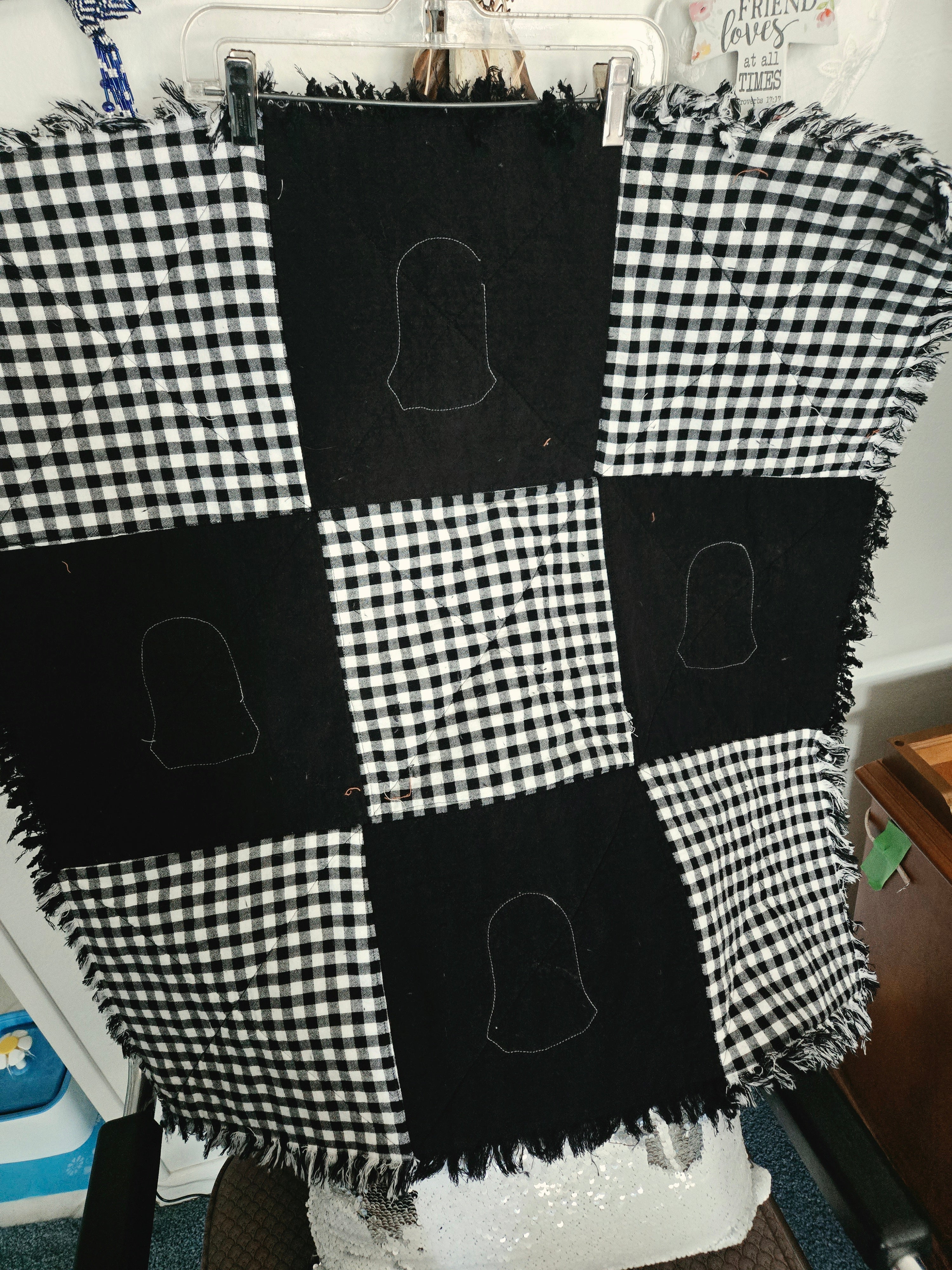 Ghostie girl bow rag-style table topper/wall hanging