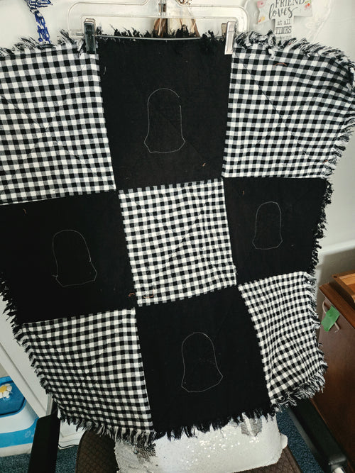 Ghostie girl bow rag-style table topper/wall hanging